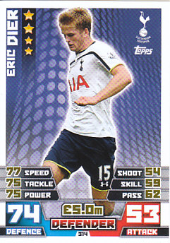 Eric Dier Tottenham Hotspur 2014/15 Topps Match Attax #314